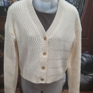 Twik Cream Button-Up Cardigan Sweater, S